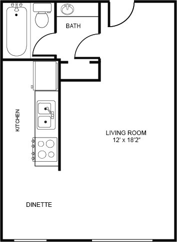 Floor plan for studio, 1 bath, 500 sqft